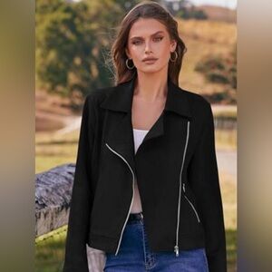 Womens Winter Moto Jacket Faux Suede Long Sleeve Zip Up Pockets- Size XL